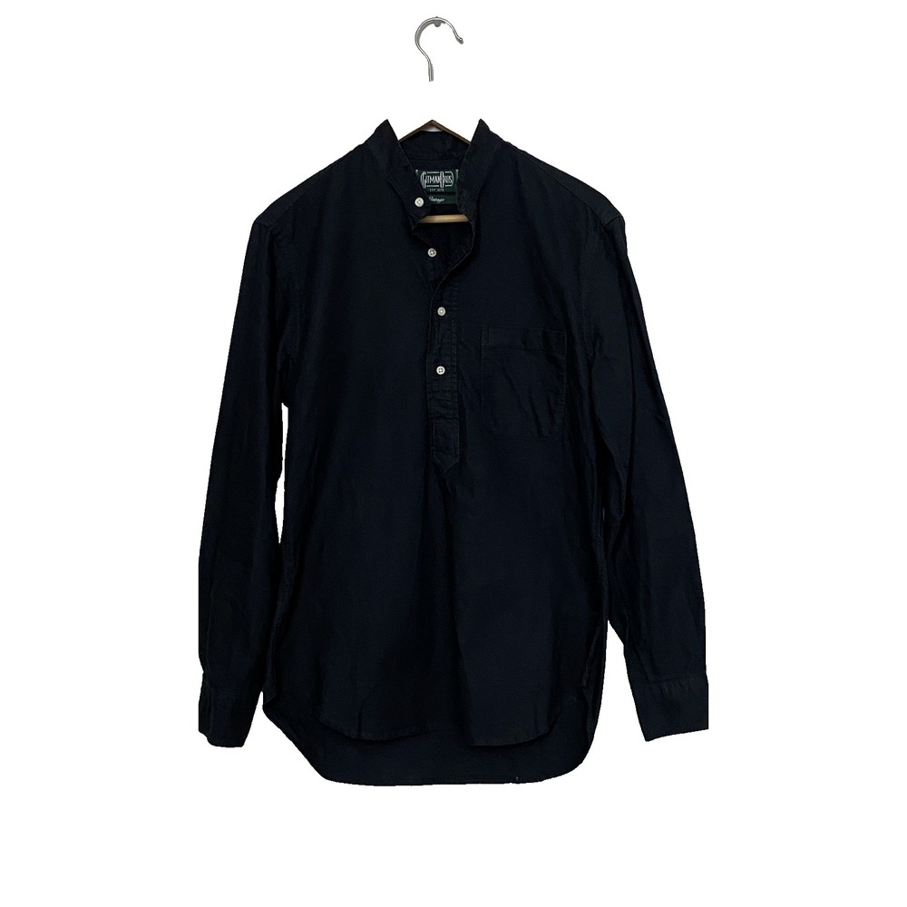 Gitman Vintage Band Collar Popover Shirt Men's Medium Black Made in USA